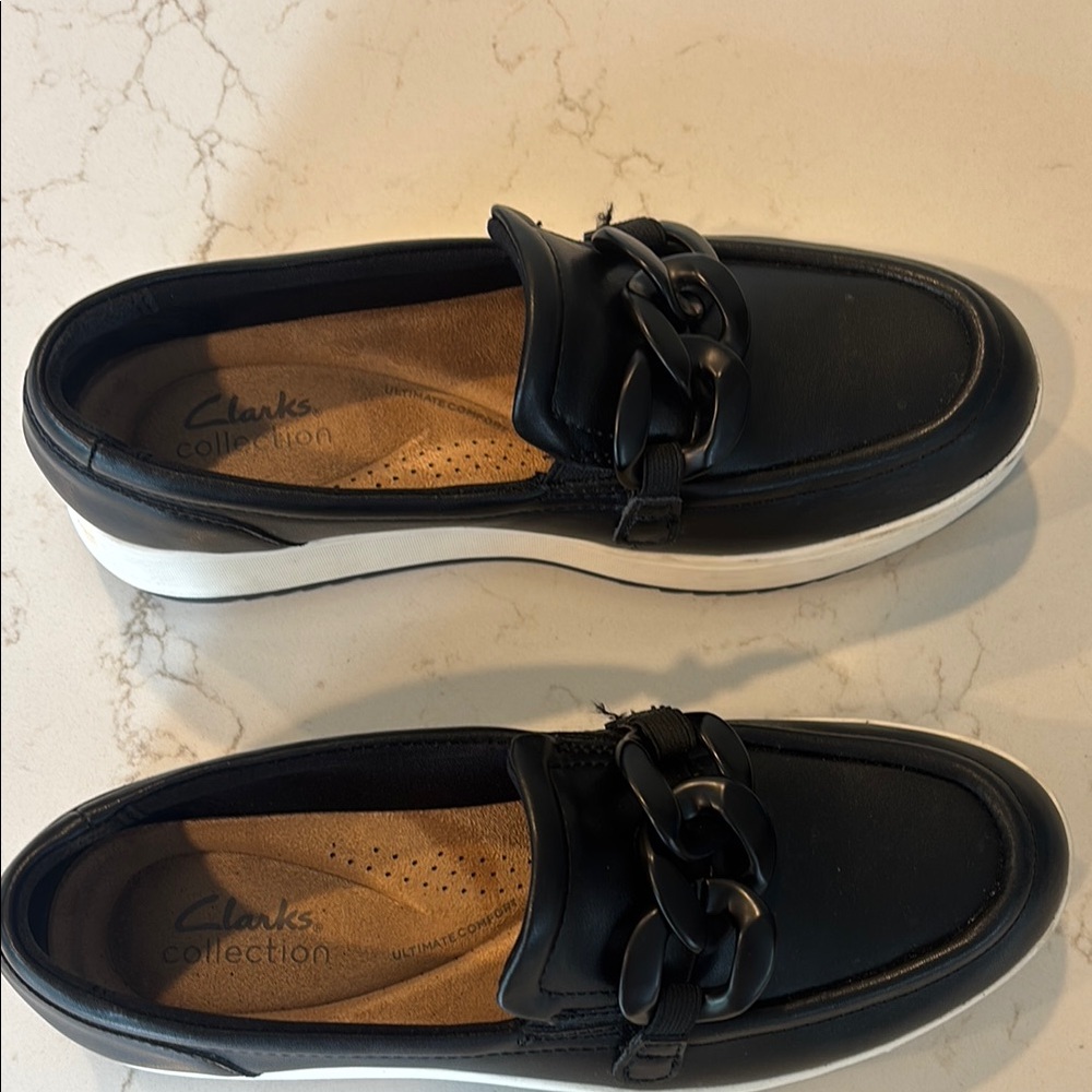 Clarks Black and White Platform Loafers size 7.5.  Very comfortable